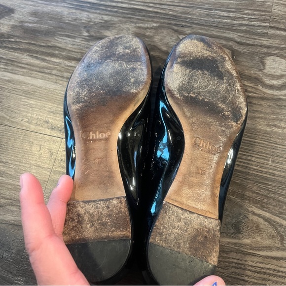 Chloe Black Crinkled Patent Leather Ballet Flats - Picture 5 of 7